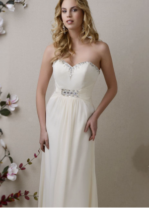 Strapless Sweetheart Neckline Ivory Chiffon Beaded Prom Dress